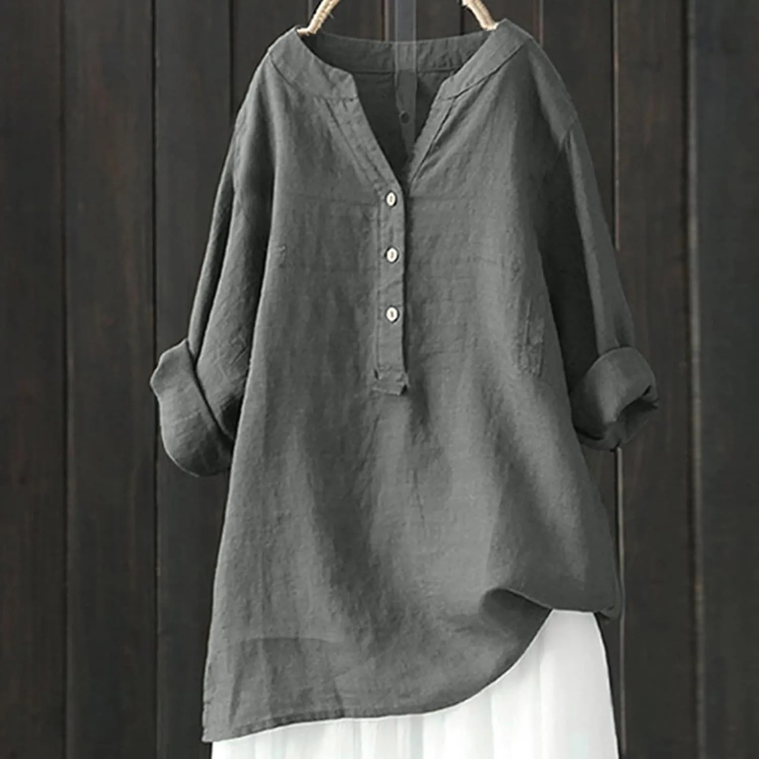 Womens Short Sleeve Linen Shirt Casual Crew Neck Dressy T-Shirt Plain Solid Loose Summer Tee Top