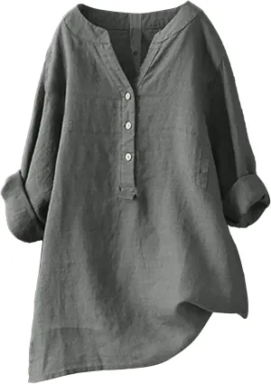 Womens Short Sleeve Linen Shirt Casual Crew Neck Dressy T-Shirt Plain Solid Loose Summer Tee Top