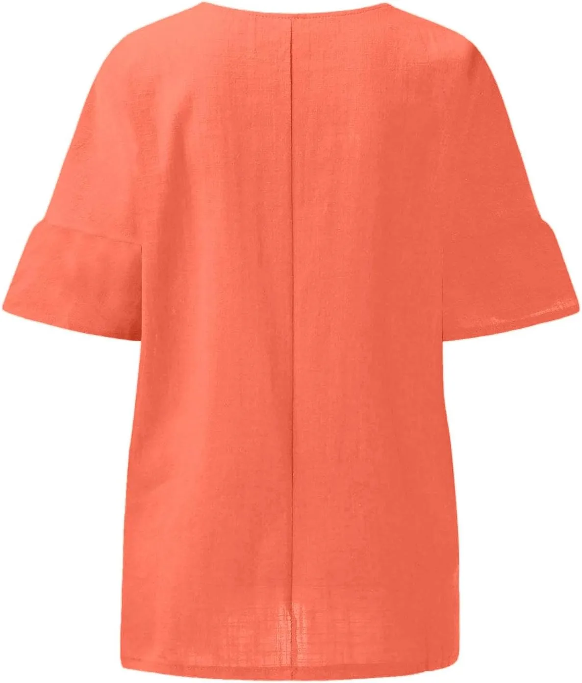 Women's Short Sleeve Linen Shirts Casual V-Neck Plus Size T-Shirts Button Down Loose Summer Tee Shirts