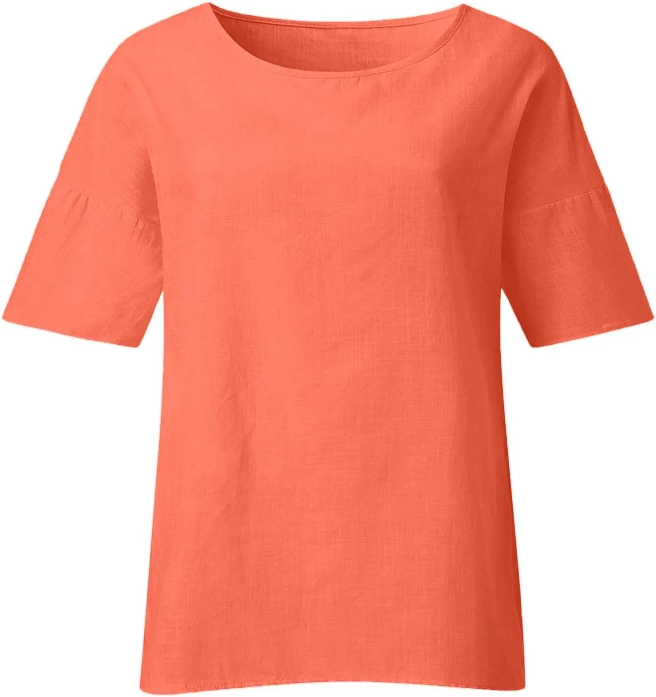 Women's Short Sleeve Linen Shirts Casual V-Neck Plus Size T-Shirts Button Down Loose Summer Tee Shirts