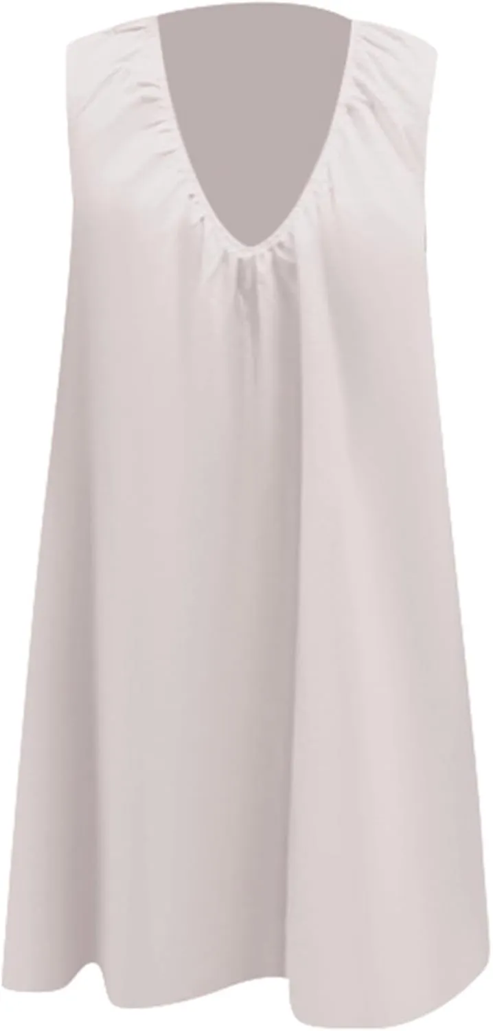 Women's Sleeveless Babydoll Mini Dress Ruched Scoop Neck & Flowy for Summer Parties Preppy Style with Pockets