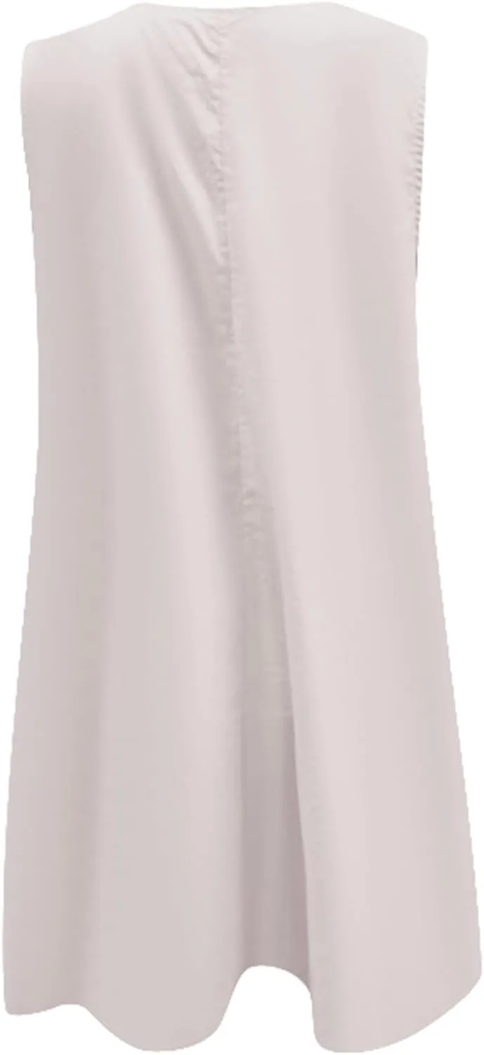 Women's Sleeveless Babydoll Mini Dress Ruched Scoop Neck & Flowy for Summer Parties Preppy Style with Pockets