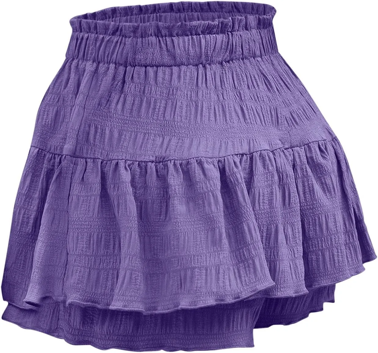 Women's Solid Color Ruffled Hem Drawstring Skirt Shorts Casual Boho Tiered Skorts Going Out High Waisted Skirts