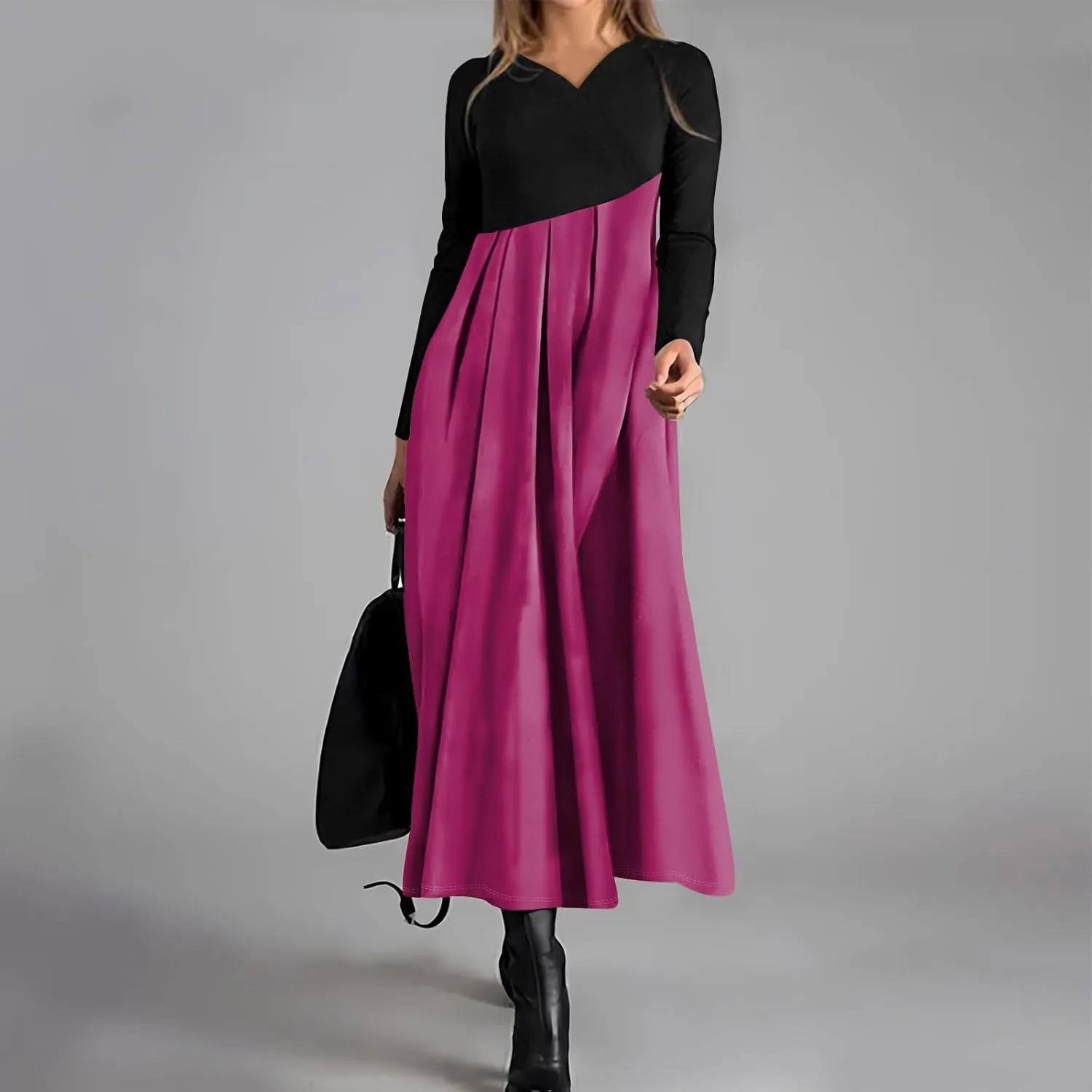 Womens Spring Dresses 2025 V Neck Midi Long Sleeve Modest Boho Flowy Vacation Cruise Western Dress