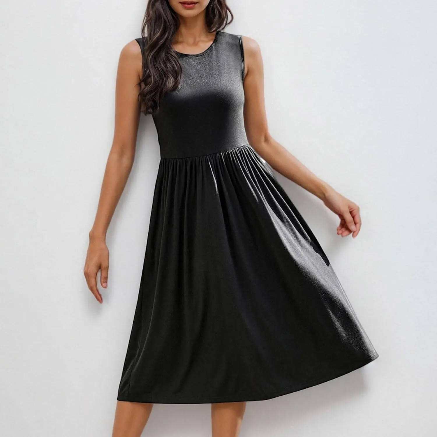 Womens Spring Summer Dresses Floral Print Crewneck Maxi Dress Sleeveless Beach Sundress Loose Casual Dress