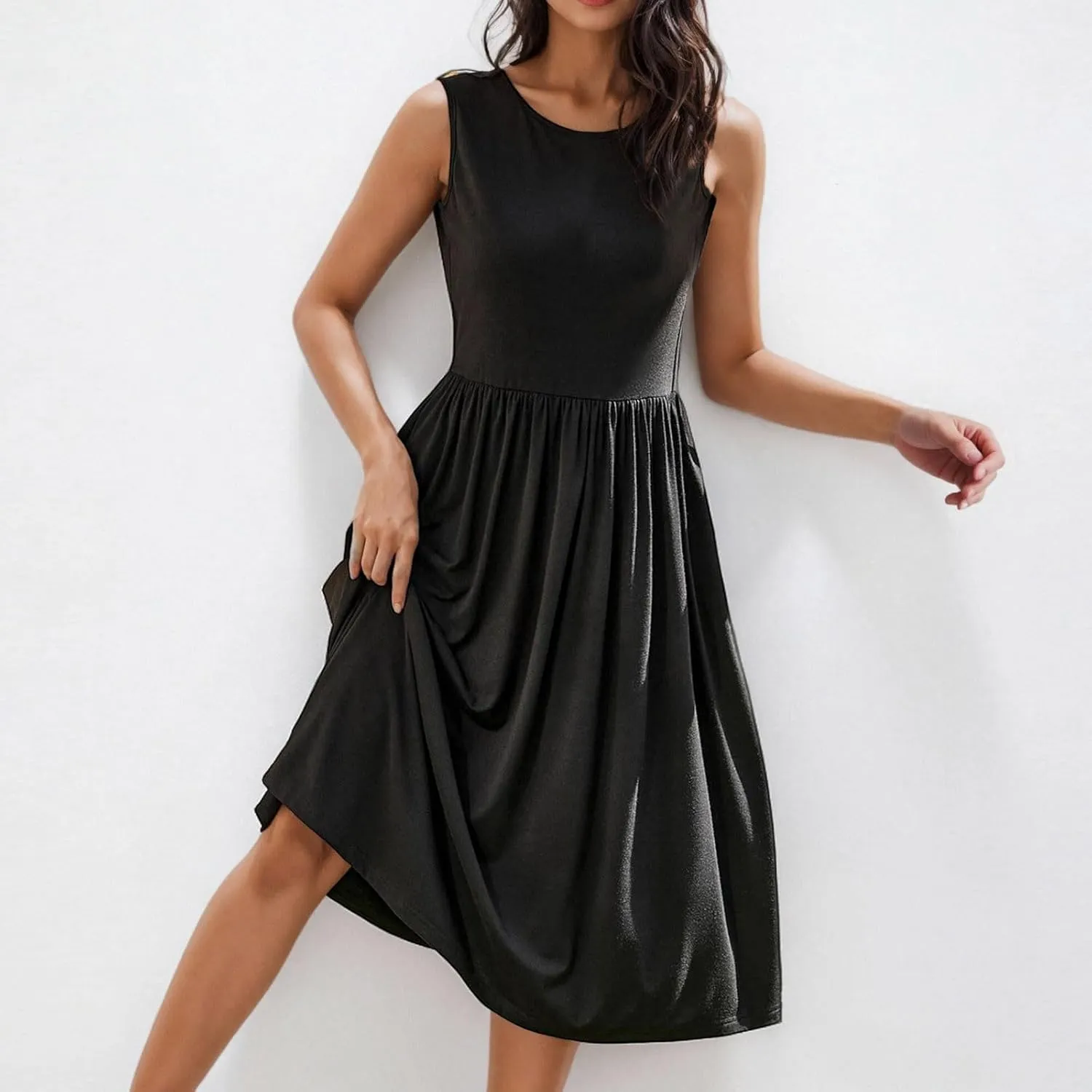 Womens Spring Summer Dresses Floral Print Crewneck Maxi Dress Sleeveless Beach Sundress Loose Casual Dress