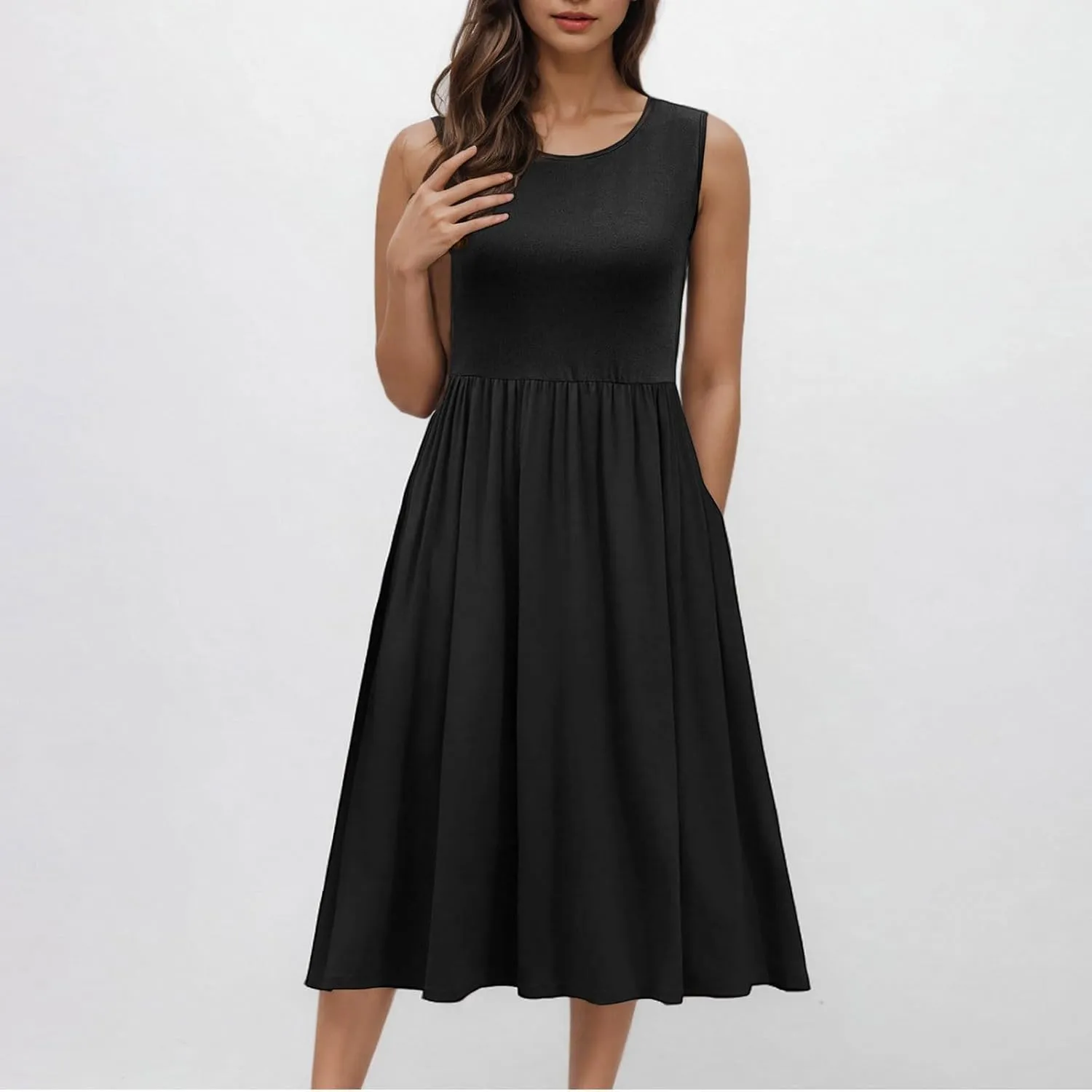 Womens Spring Summer Dresses Floral Print Crewneck Maxi Dress Sleeveless Beach Sundress Loose Casual Dress