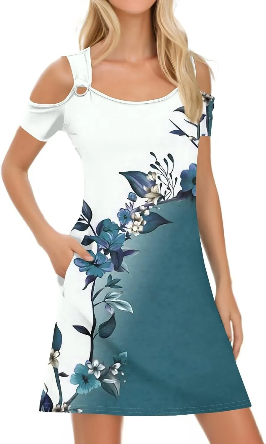 Women's Summer Casual Trendy Sleeveless Halter Striped Polka Dot Floral Print Midi Dress 2025 with Pockets, S-3XL