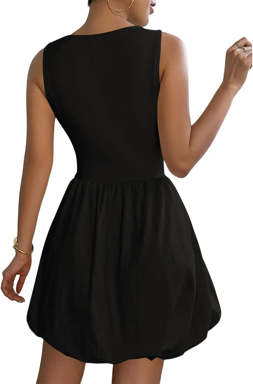 Womens Summer Dress Sleeveless Crew Neck Tank Mini Short Dress Casual Cute Swing Bubble Sundress Wedding Party Dresses