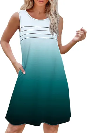 Womens Summer Dresses 2025 Vacation Sleeveless Tank Crewneck Loose Mini Dresses Spring Sundresses Beach Vacation Outfits