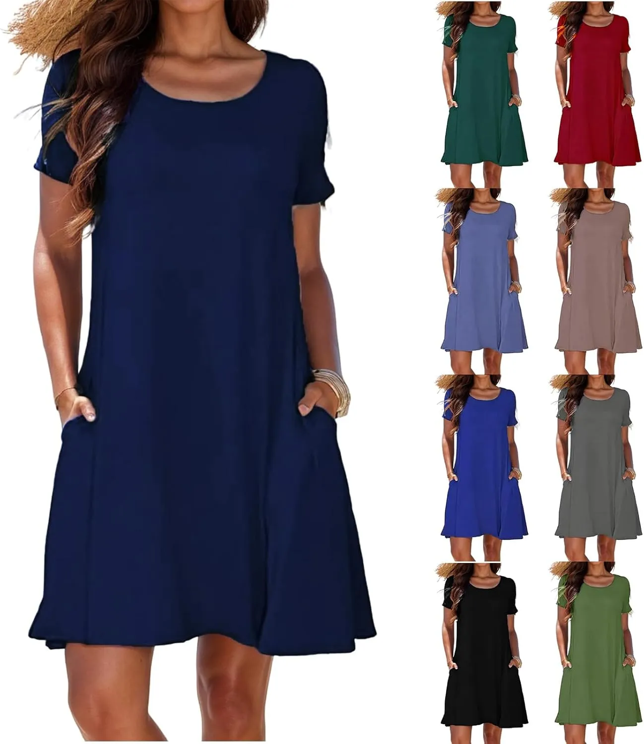 Womens Summer Dresses Casual Short Sleeve T Shirt Dress Swing Flowy Beach Dresses Loose Comfy Sundress with Pockets