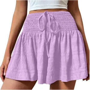 Women's Summer Fashion Solid Color Drawstring Skirts Short High Waisted Mini Skirt Golf Tennis Going Out Shorts
