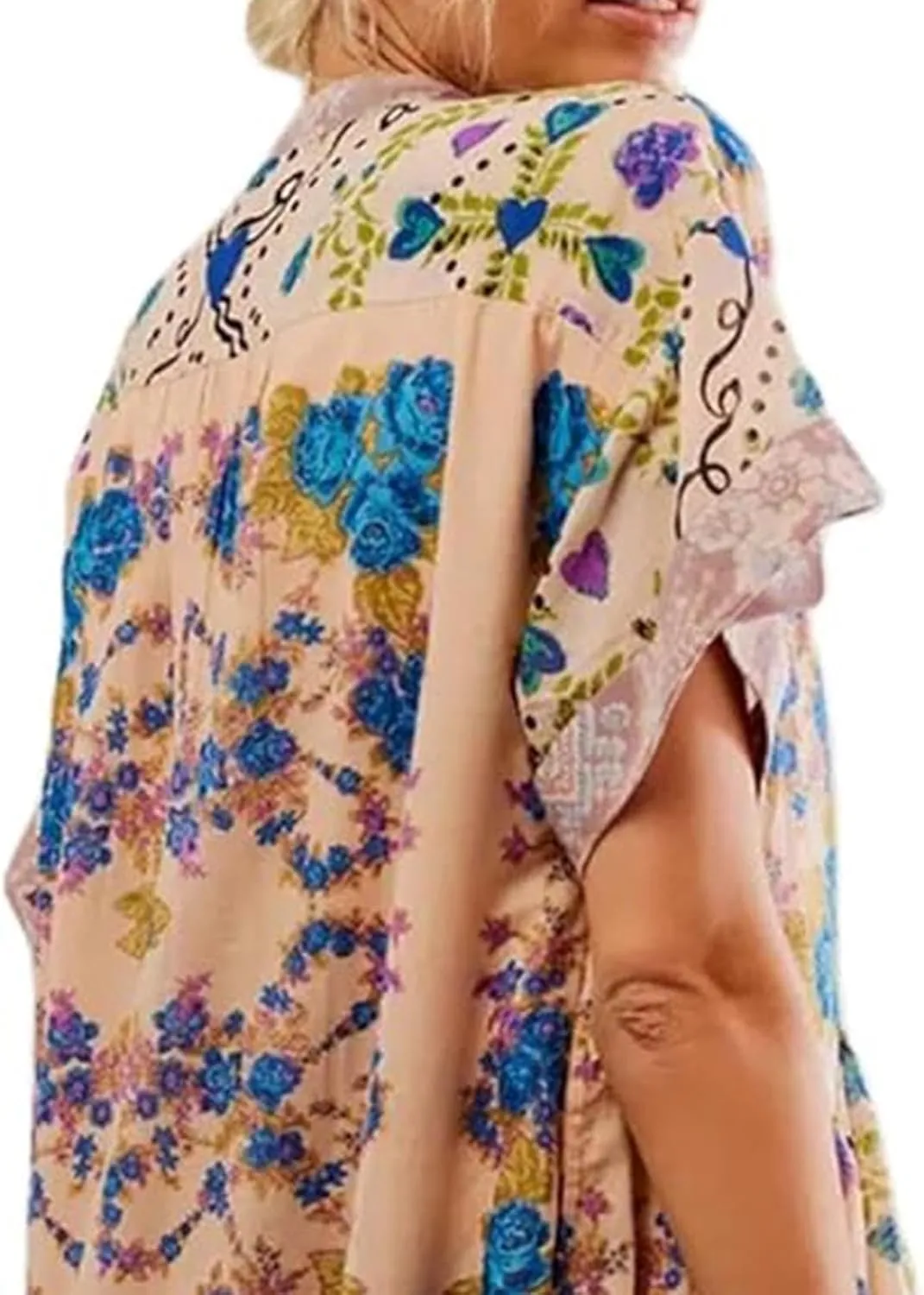 Womens Summer Floral Dresses Short Sleeve V Neck Boho Swing Mini Dress Vacation Trendy Outfits for Women