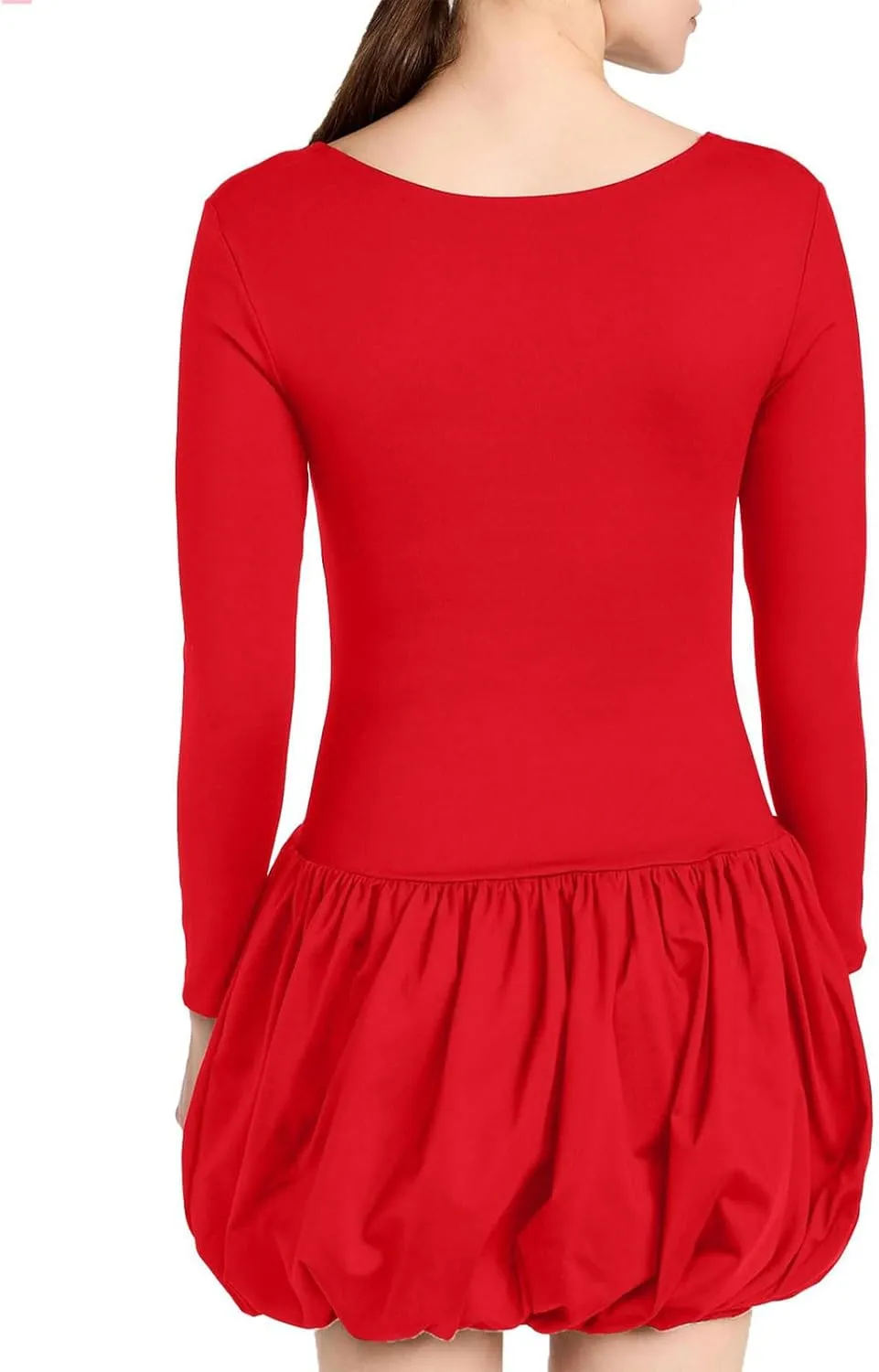 Women's Summer Mini Dress Sexy Square Neck Bubble Ruffle Hem Dresses Casual Comfort Long Sleeve Skirt Party Club
