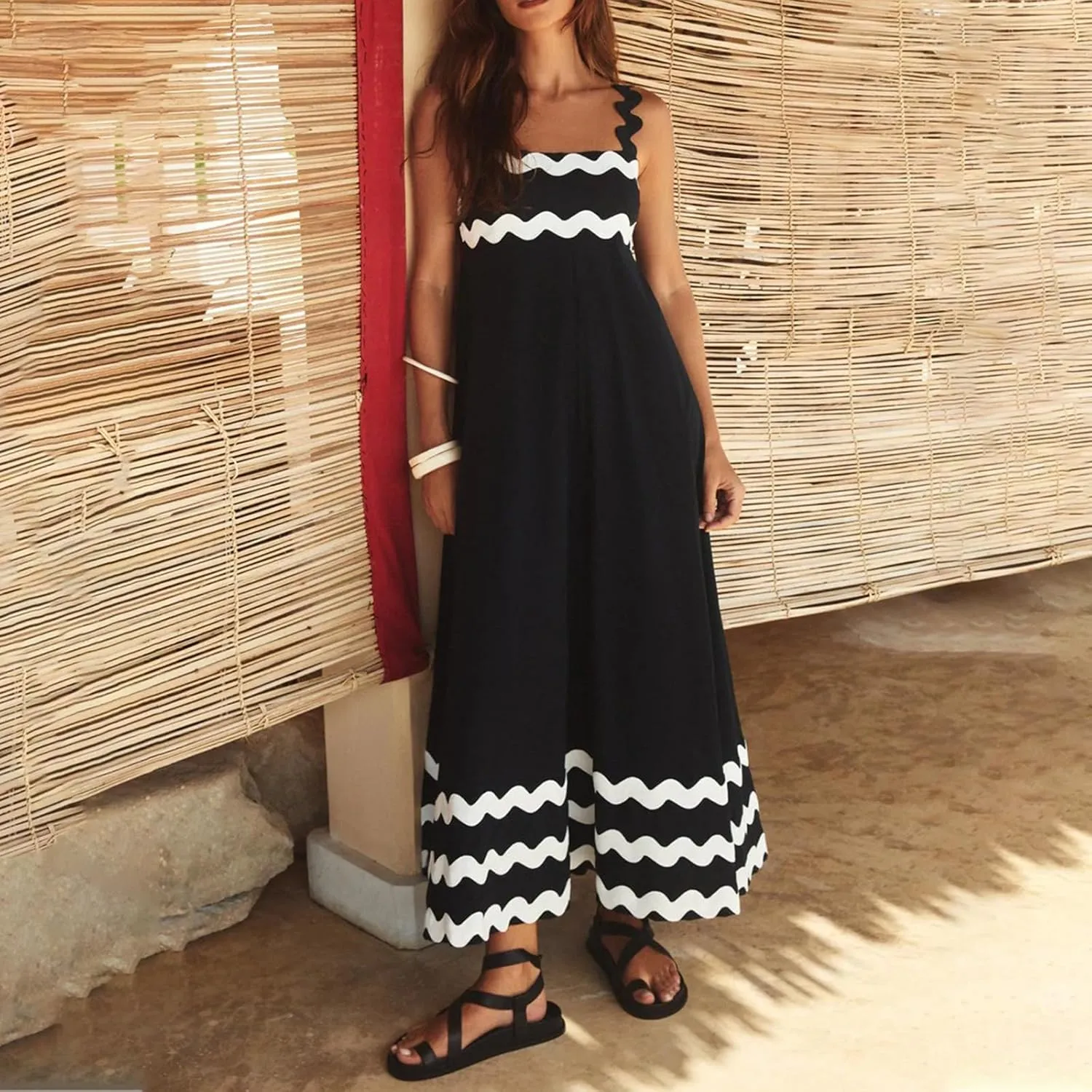 Womens Summer Plus Size Casual Dress Vintage Print Loose Flowy Sundress