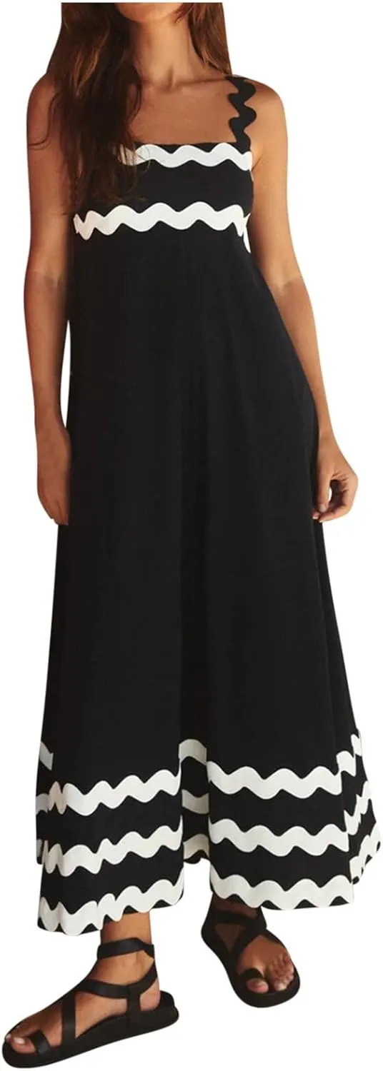 Womens Summer Plus Size Casual Dress Vintage Print Loose Flowy Sundress