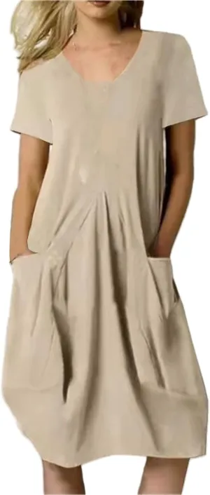Womens Summer Short Sleeve T-Shirt Dress Knee Length Midi Dress Casual Loose Fit Sundresses with Pockets