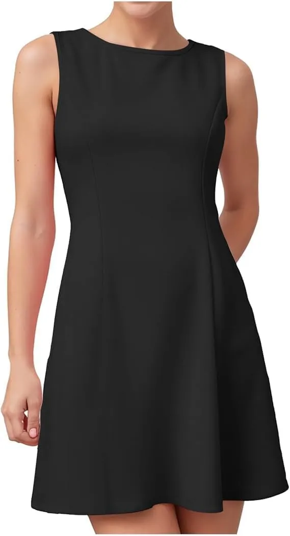 Womens Summer Sleeveless Boat Neck Mini Dress Slim Fitted Party Club Little Short Dresses Cute Sexy Bodycon Dress