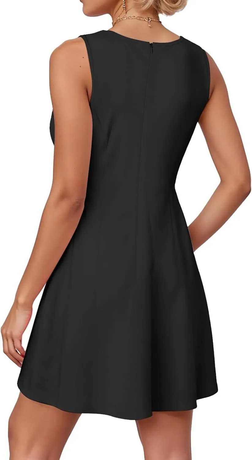 Womens Summer Sleeveless Boat Neck Mini Dress Slim Fitted Party Club Little Short Dresses Cute Sexy Bodycon Dress
