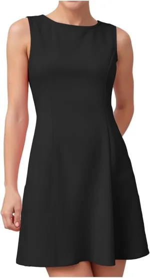 Womens Summer Sleeveless Boat Neck Mini Dress Slim Fitted Party Club Little Short Dresses Cute Sexy Bodycon Dress
