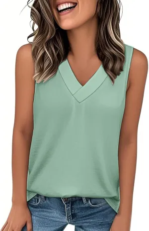 Women's Summer Tank Top Trendy 2025 Vacation Sleeveless V Neck Loose T-Shirts Beach Outfits Clothes