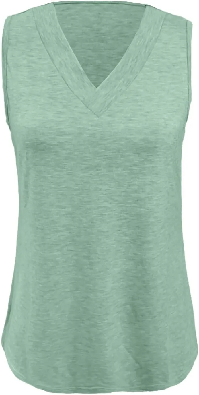 Women's Summer Tank Top Trendy 2025 Vacation Sleeveless V Neck Loose T-Shirts Beach Outfits Clothes