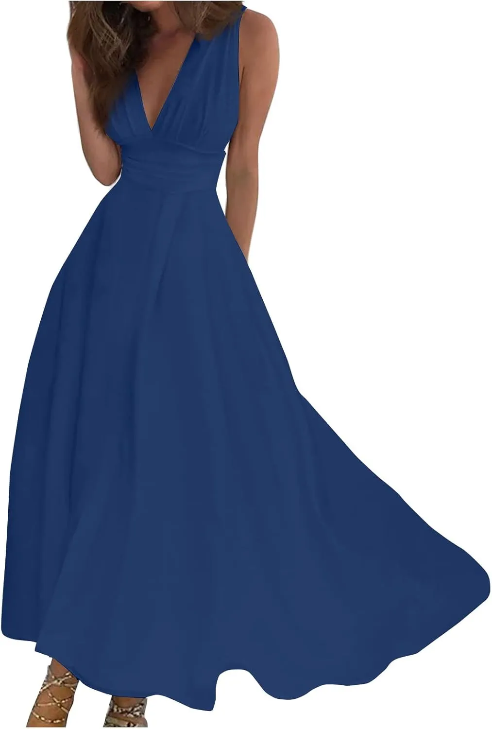 Womens Sundress Summer Floral Short Sleeve Wrap V Neck A-Line Midi Dress 2025 Elegant Flowy Beach Swing Dresses