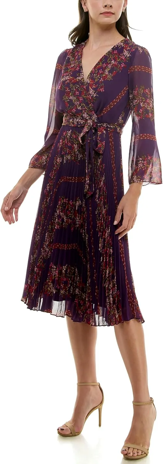 Women's Surplice Top Bell Sleeve Midi Dress
