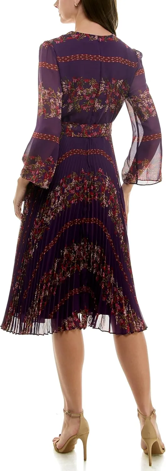 Women's Surplice Top Bell Sleeve Midi Dress