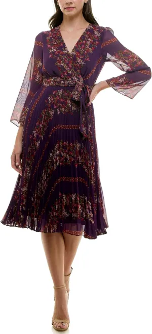 Women's Surplice Top Bell Sleeve Midi Dress
