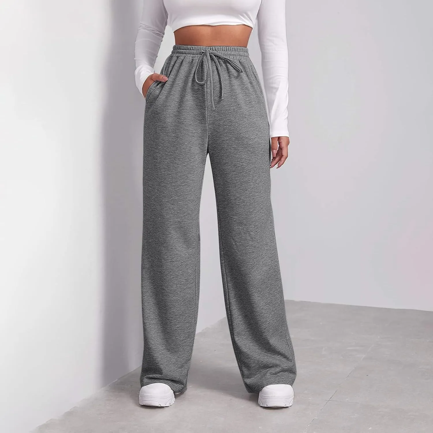 Womens Sweatpants Comfy Bottoms Thermal Loose Fit Joggers Preppy Yoga Fleece with Pockets Pants Trousers