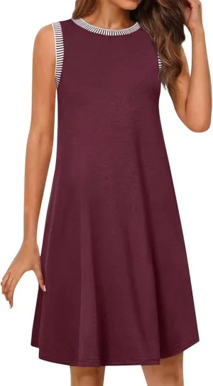 Womens Swimsuit Cover Up Sleeveless Mini Holiday Dress Casual Knee Length Tank Dresses Bikini Beach Coverup Dress