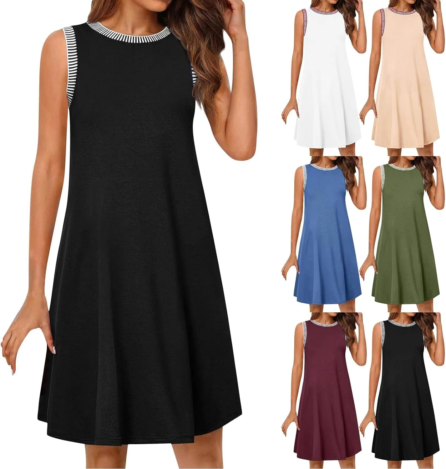 Womens Swimsuit Cover Up Sleeveless Mini Holiday Dress Casual Knee Length Tank Dresses Bikini Beach Coverup Dress