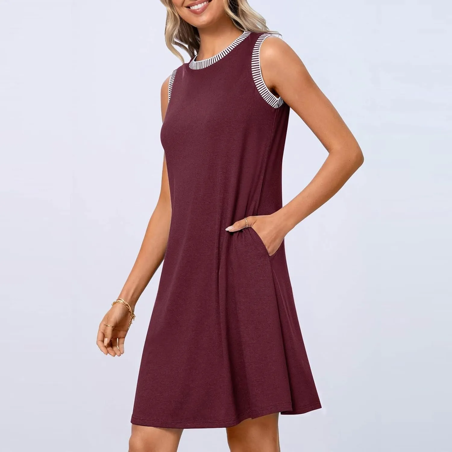 Womens Swimsuit Cover Up Sleeveless Mini Holiday Dress Casual Knee Length Tank Dresses Bikini Beach Coverup Dress