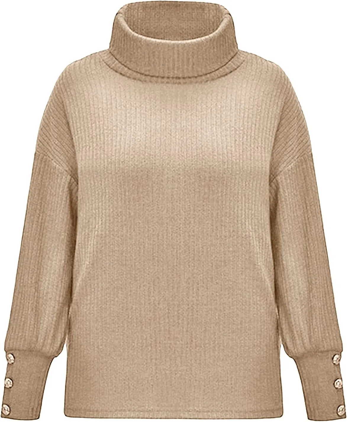 Women's Turtleneck Oversized Button Long Sleeve Knit Tunic Pullover Casual Loose Sweater Tops for 2023 Fall Winter