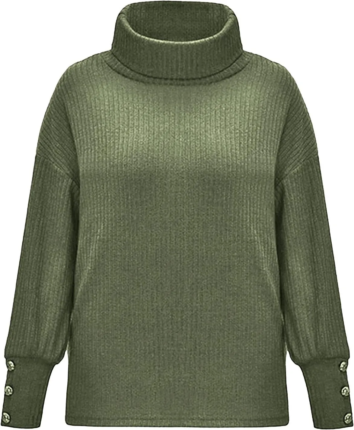 Women's Turtleneck Oversized Button Long Sleeve Knit Tunic Pullover Casual Loose Sweater Tops for 2023 Fall Winter