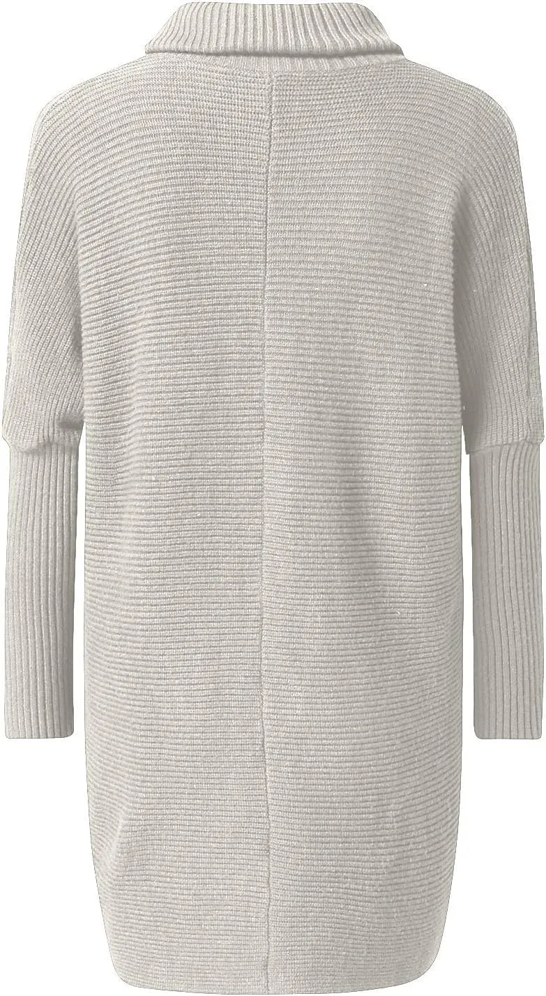 Womens Turtleneck Oversized Sweater 2023 Long Sleeve Asymmetric Hem Casual Ribbing Knit Pullover Tunic Sweater