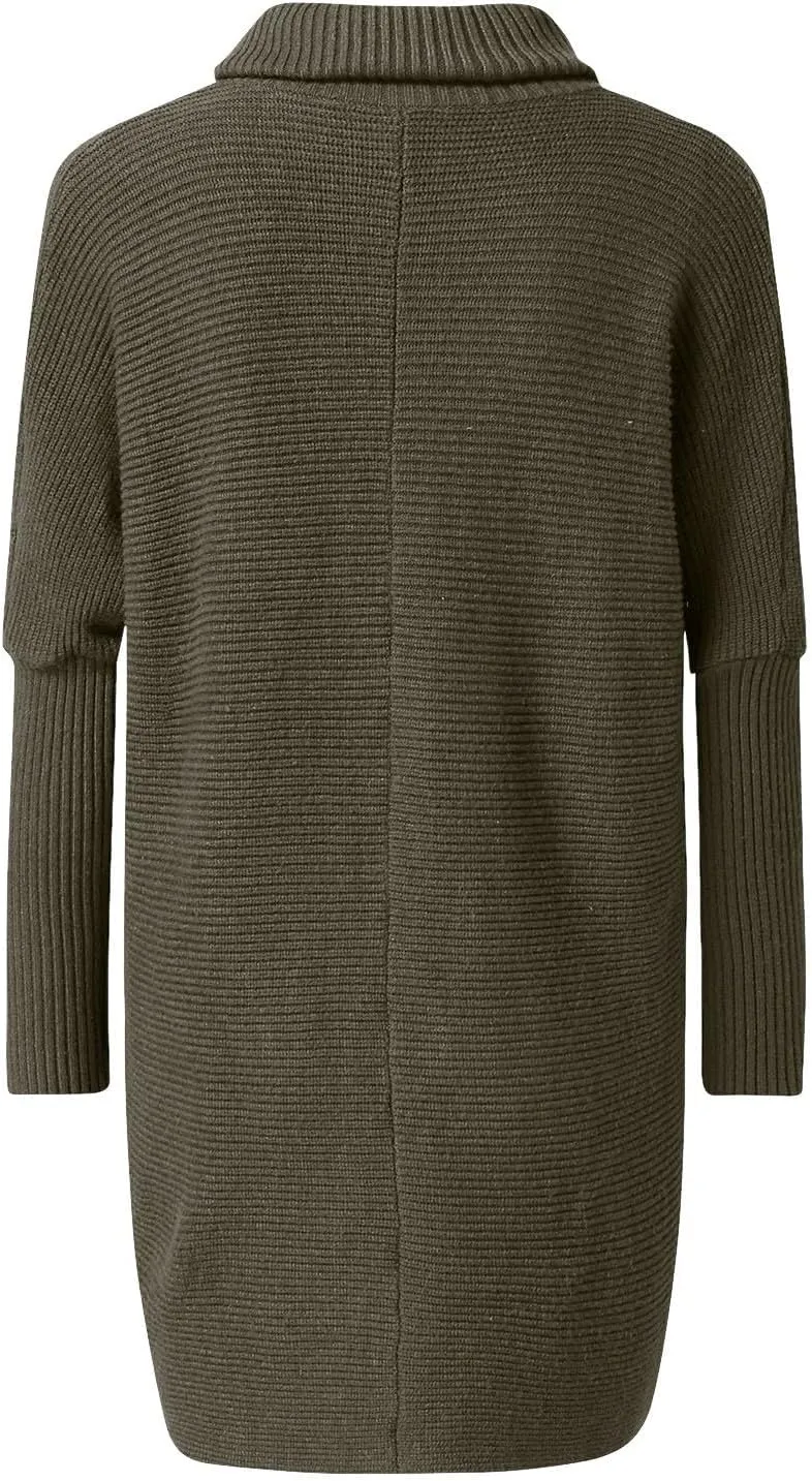 Womens Turtleneck Oversized Sweater 2023 Long Sleeve Asymmetric Hem Casual Ribbing Knit Pullover Tunic Sweater
