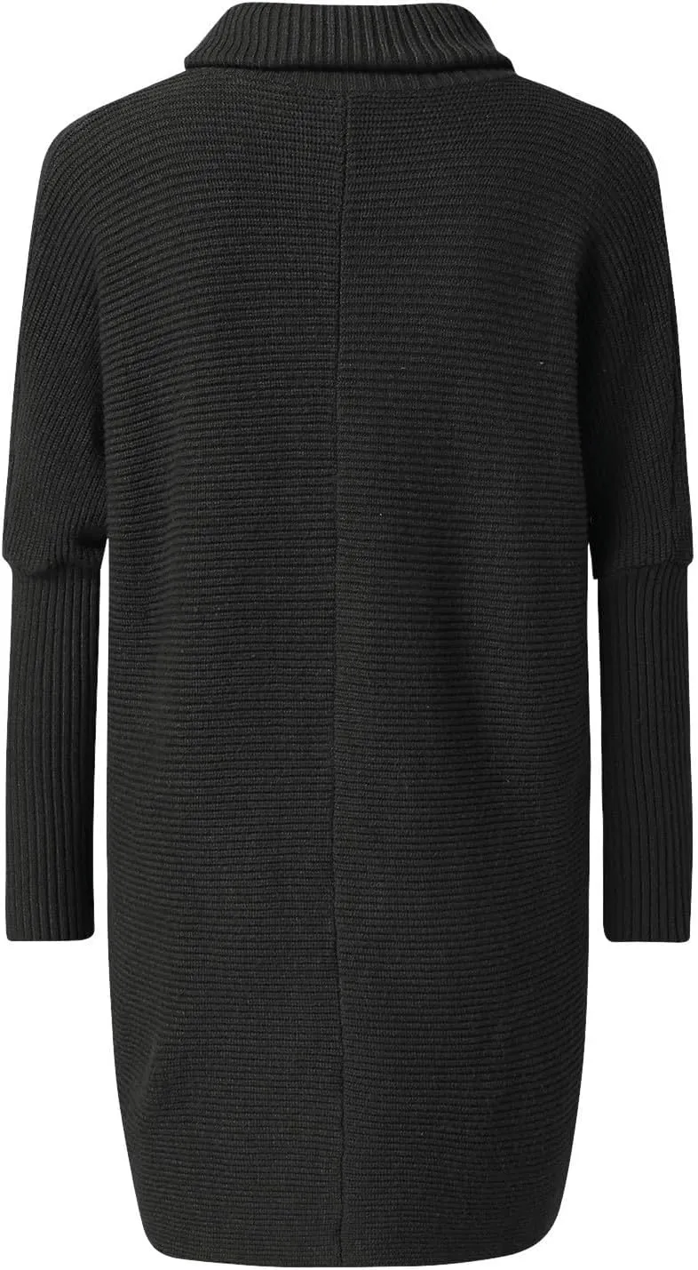 Womens Turtleneck Oversized Sweater 2023 Long Sleeve Asymmetric Hem Casual Ribbing Knit Pullover Tunic Sweater