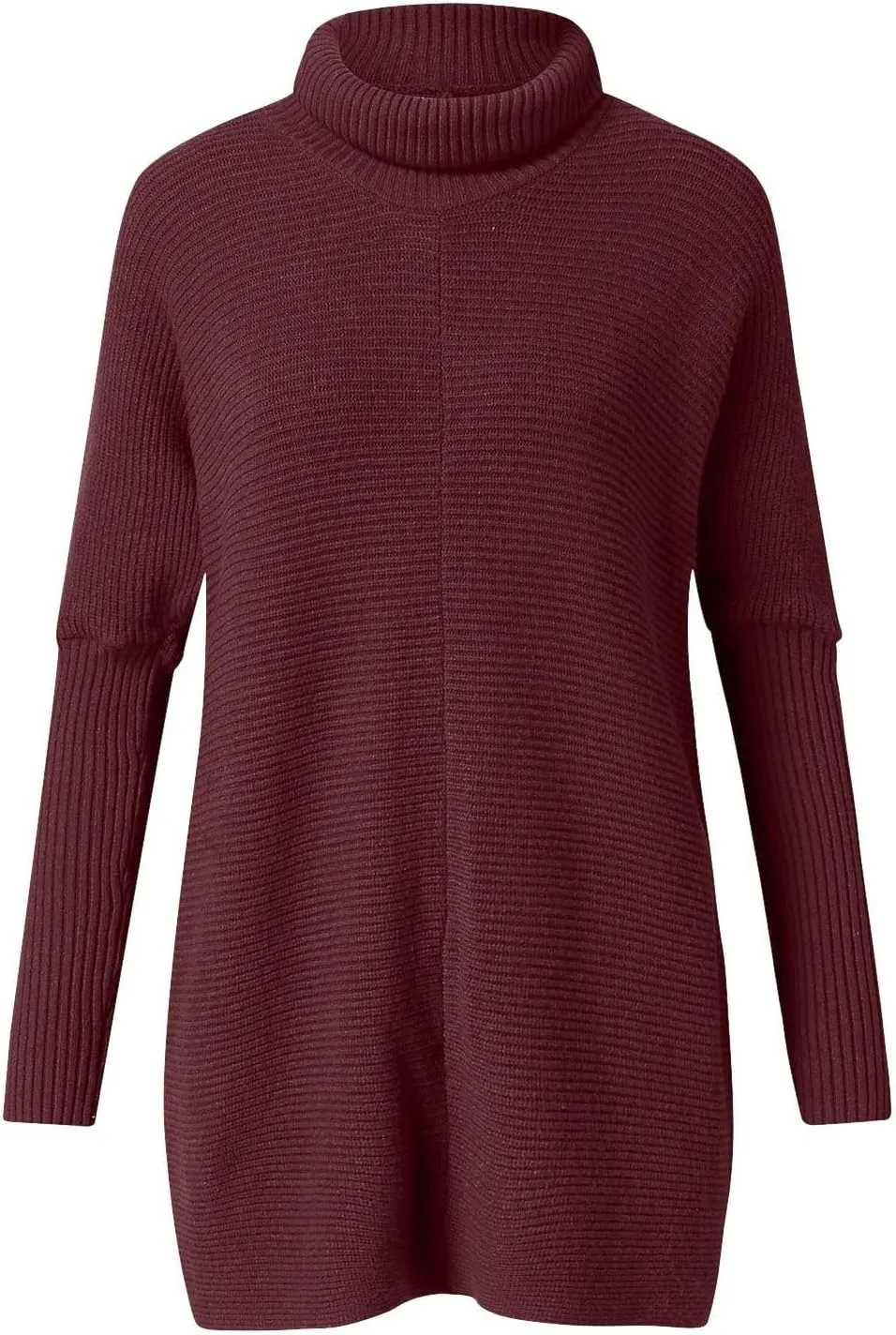 Womens Turtleneck Oversized Sweater 2023 Long Sleeve Asymmetric Hem Casual Ribbing Knit Pullover Tunic Sweater
