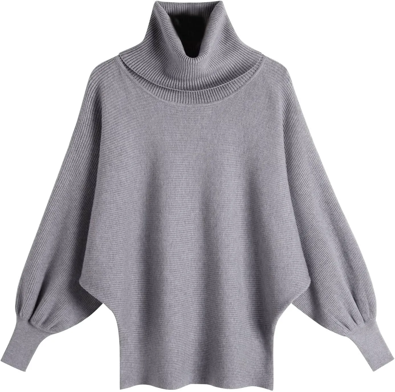 Womens Turtleneck Solid Batwing Sleeves Knitted Jumpers Oversized Sweaters and Pullovers Tops Ribbing Knit Sweater