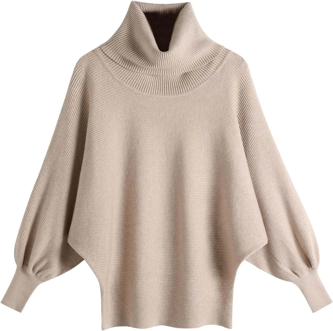 Womens Turtleneck Solid Batwing Sleeves Knitted Jumpers Oversized Sweaters and Pullovers Tops Ribbing Knit Sweater