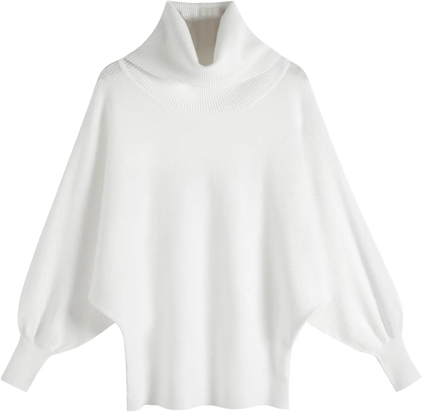 Womens Turtleneck Solid Batwing Sleeves Knitted Jumpers Oversized Sweaters and Pullovers Tops Ribbing Knit Sweater