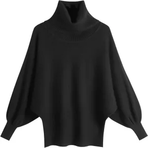 Womens Turtleneck Solid Batwing Sleeves Knitted Jumpers Oversized Sweaters and Pullovers Tops Ribbing Knit Sweater