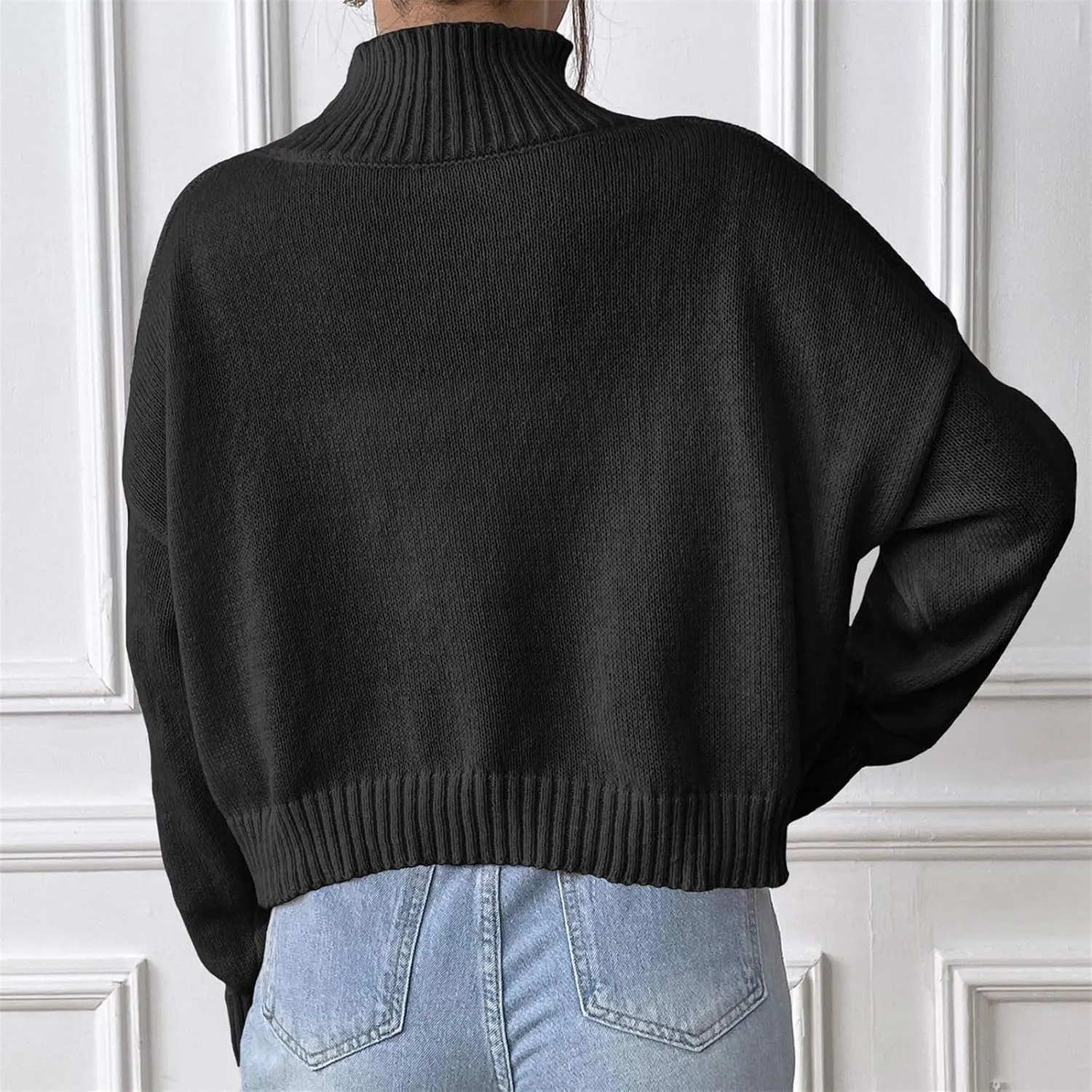 Womens Turtleneck Sweater Oversized Long Sleeve Knitted Pullover Fall Winter Trendy Basic Jumper Tops Crop Sweaters