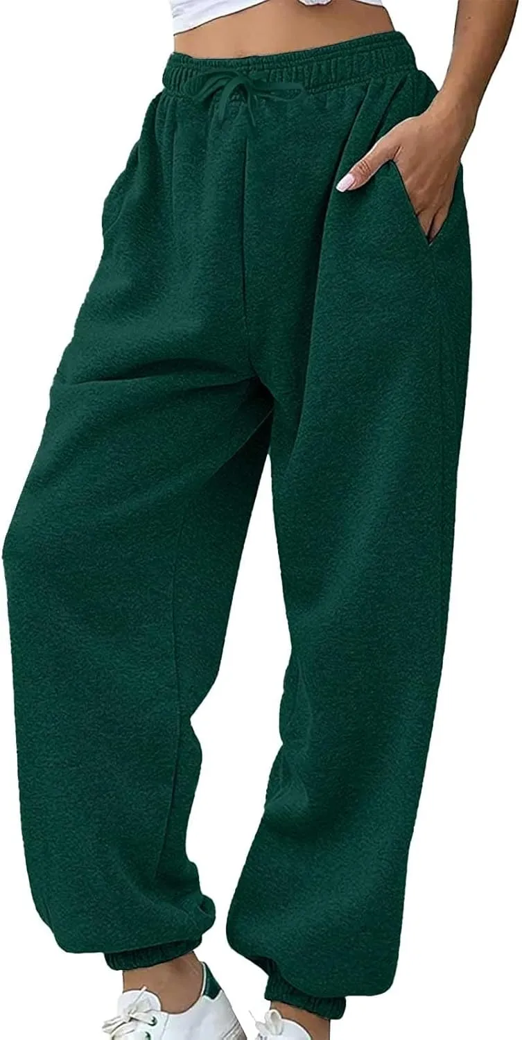 Womens Wide Leg Baggy Fleece Sweatpants Casual Loose Solid Cinch Bottoms Pants Comfy Lounge Joggers Y2K Sweatpants