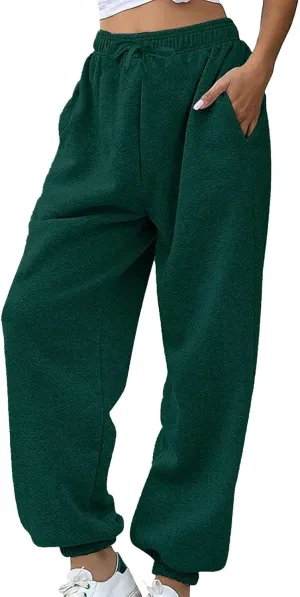 Womens Wide Leg Baggy Fleece Sweatpants Casual Loose Solid Cinch Bottoms Pants Comfy Lounge Joggers Y2K Sweatpants