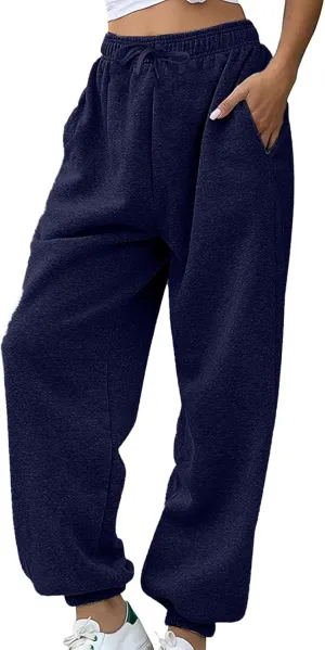 Womens Wide Leg Baggy Fleece Sweatpants Casual Loose Solid Cinch Bottoms Pants Comfy Lounge Joggers Y2K Sweatpants