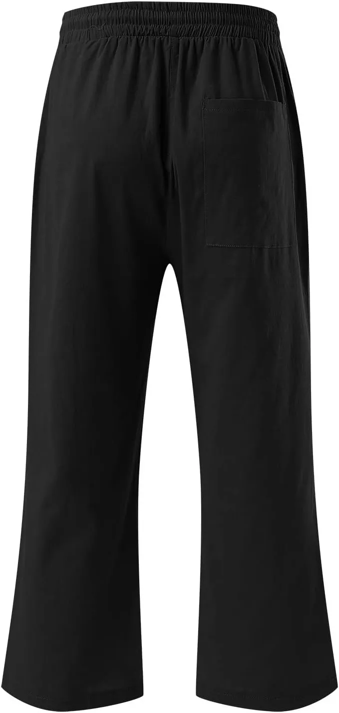 Womens Wide Leg Linen Pants Dressy Casual High Waist Palazzo Pant Button Up Loose Flowy Trouser with Pockets
