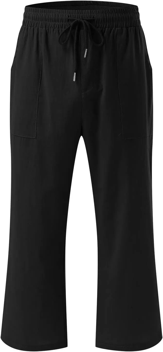 Womens Wide Leg Linen Pants Dressy Casual High Waist Palazzo Pant Button Up Loose Flowy Trouser with Pockets